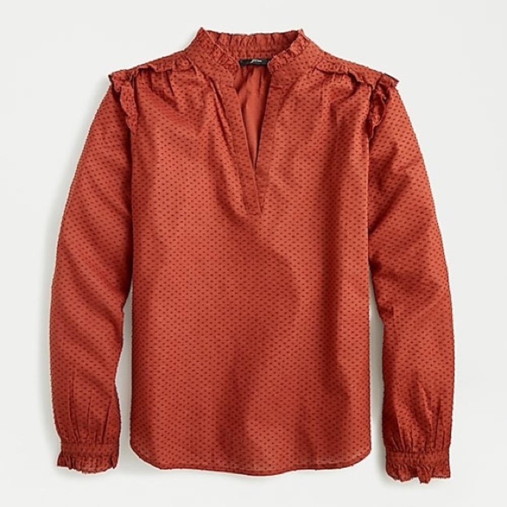 NWT J Crew Ruffle-trim V-neck popover in clip dot